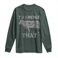 Funny BBQ Long Sleeve Shirt Chef Butcher Cook BBQ I'd Smoke That Cow Beef