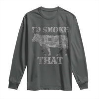 Funny BBQ Long Sleeve Shirt Chef Butcher Cook BBQ I'd Smoke That Cow Beef