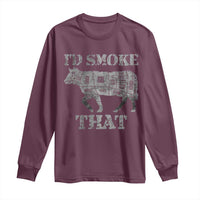 Funny BBQ Long Sleeve Shirt Chef Butcher Cook BBQ I'd Smoke That Cow Beef