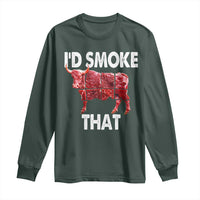 Funny BBQ Long Sleeve Shirt I'd Smoke That Cow Beef Chef Butcher Cook