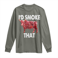 Funny BBQ Long Sleeve Shirt I'd Smoke That Cow Beef Chef Butcher Cook