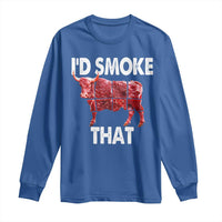 Funny BBQ Long Sleeve Shirt I'd Smoke That Cow Beef Chef Butcher Cook
