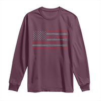 BBQ Long Sleeve Shirt With Red Line American Flag Meat Smoker Grilling Gifts