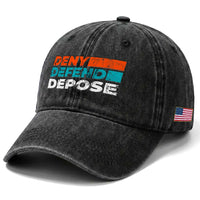 Deny Defend Depose Washed Cotton Baseball Cap Vintage Retro