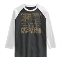 Deer Hunting Raglan Shirt Im Into Fitness Fit Ness Deer Freezer Camo American Flag - Wonder Print Shop