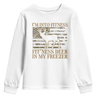 Deer Hunting Youth Sweatshirt Im Into Fitness Fit Ness Deer Freezer Camo American Flag - Wonder Print Shop