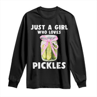Just a Girl Who Loves Pickles Long Sleeve Shirt Pickle Jars with Coquette Bow - Wonder Print Shop