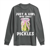 Just a Girl Who Loves Pickles Long Sleeve Shirt Pickle Jars with Coquette Bow - Wonder Print Shop