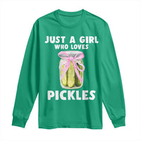 Just a Girl Who Loves Pickles Long Sleeve Shirt Pickle Jars with Coquette Bow - Wonder Print Shop