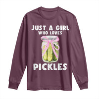 Just a Girl Who Loves Pickles Long Sleeve Shirt Pickle Jars with Coquette Bow - Wonder Print Shop