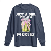 Just a Girl Who Loves Pickles Long Sleeve Shirt Pickle Jars with Coquette Bow - Wonder Print Shop