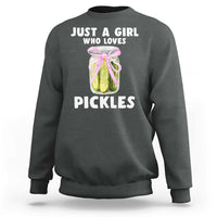 Just a Girl Who Loves Pickles Sweatshirt Pickle Jars with Coquette Bow - Wonder Print Shop