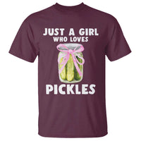 Just a Girl Who Loves Pickles T Shirt Pickle Jars with Coquette Bow - Wonder Print Shop