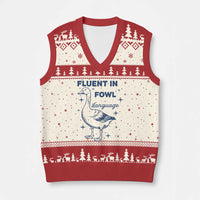 Fluent In FOWL Language V-Neck Knit Sweater Vest Vintage 90s Funny Duck Meme - Wonder Print Shop
