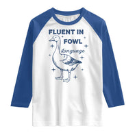 Fluent In FOWL Language Raglan Shirt Vintage 90s Funny Duck Meme - Wonder Print Shop