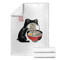 Funny Grumpy Frog Ramen Throw Blanket Sumi-e Kawaii Ink Painting Japanese