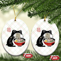 Funny Grumpy Frog Ramen Ceramic Ornament Sumi-e Kawaii Ink Painting Japanese - Wonder Print Shop