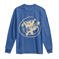 90s Y2K Scary Cat Long Sleeve Shirt Scared Under Starry Tail Cat Playing Guitar - Wonder Print Shop
