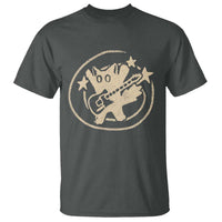 90s Y2K Scary Cat T Shirt Scared Under Starry Tail Cat Playing Guitar - Wonder Print Shop
