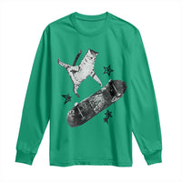 Skateboard Cat Y2K Long Sleeve Shirt Rockstar Gf Aesthetic Cat Retro Grunge Skater - Wonder Print Shop