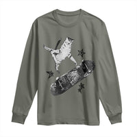 Skateboard Cat Y2K Long Sleeve Shirt Rockstar Gf Aesthetic Cat Retro Grunge Skater - Wonder Print Shop