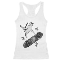 Skateboard Cat Y2K Racerback Tank Top Rockstar Gf Aesthetic Cat Retro Grunge Skater - Wonder Print Shop
