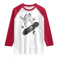 Skateboard Cat Y2K Raglan Shirt Rockstar Gf Aesthetic Cat Retro Grunge Skater - Wonder Print Shop