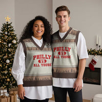 Philly Vs All Youse V-Neck Knit Sweater Vest Vintage Funny Philadelphia Slang Red
