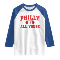 Philly Vs All Youse Raglan Shirt Vintage Funny Philadelphia Slang Red