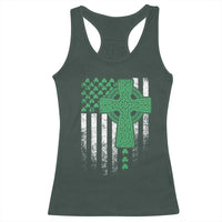 St Patricks Day American Flag Racerback Tank Top Celtic Cross Shamrocks