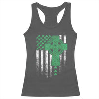 St Patricks Day American Flag Racerback Tank Top Celtic Cross Shamrocks