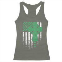 St Patricks Day American Flag Racerback Tank Top Celtic Cross Shamrocks