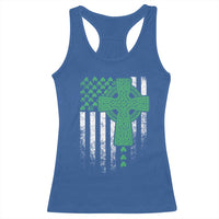 St Patricks Day American Flag Racerback Tank Top Celtic Cross Shamrocks