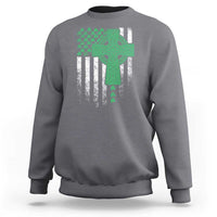 St Patricks Day American Flag Sweatshirt Celtic Cross Shamrocks