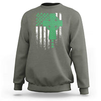 St Patricks Day American Flag Sweatshirt Celtic Cross Shamrocks