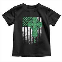 St Patricks Day American Flag Toddler T Shirt Celtic Cross Shamrocks