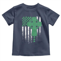 St Patricks Day American Flag Toddler T Shirt Celtic Cross Shamrocks
