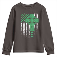 St Patricks Day American Flag Youth Sweatshirt Celtic Cross Shamrocks