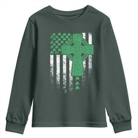 St Patricks Day American Flag Youth Sweatshirt Celtic Cross Shamrocks