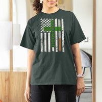 American Flag Shamrocks St Patricks Day T Shirt For Women Vintage Irish USA
