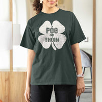 Funny Irish St Patricks Day T Shirt For Women Shamrock Gaelic Saying Pog Mo Thoin