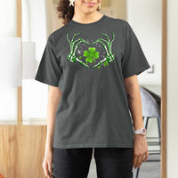 Skeleton Hand Heart Shamrock St Patricks Day T Shirt For Women