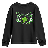 Skeleton Hand Heart Shamrock St Patricks Day Youth Sweatshirt