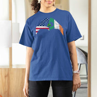 America Ireland Flag T Shirt For Women Lucky Shamrock Vintage American Irish Roots