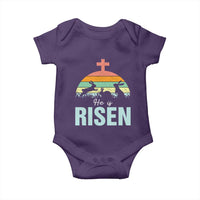 Retro He is Risen Baby Onesie Bunny Easter Cross Christian Religious Jesus Has Risen - Wonder Print Shop
