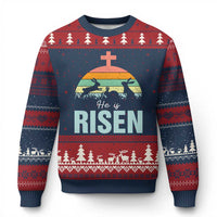 Retro He is Risen Ugly Christmas Sweater Bunny Easter Cross Christian Religious Jesus Has Risen - Wonder Print Shop