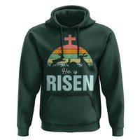 Retro He is Risen Hoodie Bunny Easter Cross Christian Religious Jesus Has Risen - Wonder Print Shop