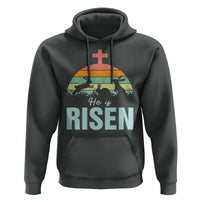 Retro He is Risen Hoodie Bunny Easter Cross Christian Religious Jesus Has Risen - Wonder Print Shop