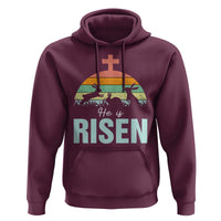 Retro He is Risen Hoodie Bunny Easter Cross Christian Religious Jesus Has Risen - Wonder Print Shop