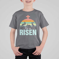 Retro He is Risen T Shirt For Kid Bunny Easter Cross Christian Religious Jesus Has Risen - Wonder Print Shop